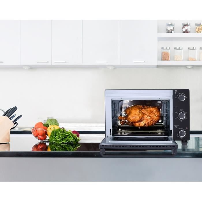 CONTINENTAL EDISON CEMF28B2 - Miniforno elettrico 28L nero - 1500W - Girarrosto, Convezione naturale