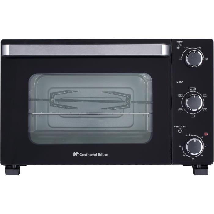 CONTINENTAL EDISON CEMF28B2 - Miniforno elettrico 28L nero - 1500W - Girarrosto, Convezione naturale