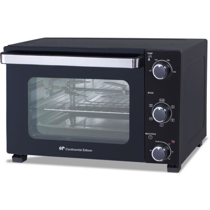 CONTINENTAL EDISON CEMF35B4 - Miniforno elettrico 35L nero - 1500W - Girarrosto, Convezione naturale