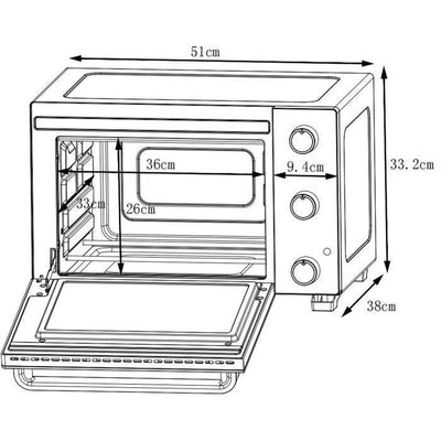 CONTINENTAL EDISON CEMF35B4 - Miniforno elettrico 35L nero - 1500W - Girarrosto, Convezione naturale