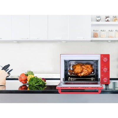 CONTINENTAL EDISON CEMF35R - Miniforno elettrico 35L rosso - 1500W - Girarrosto, Convezione naturale