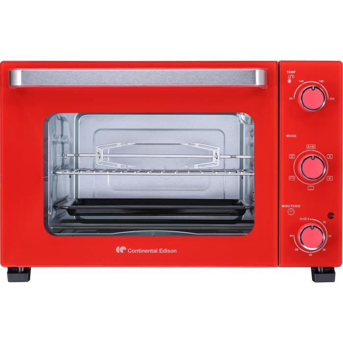 CONTINENTAL EDISON CEMF35R - Miniforno elettrico 35L rosso - 1500W - Girarrosto, Convezione naturale
