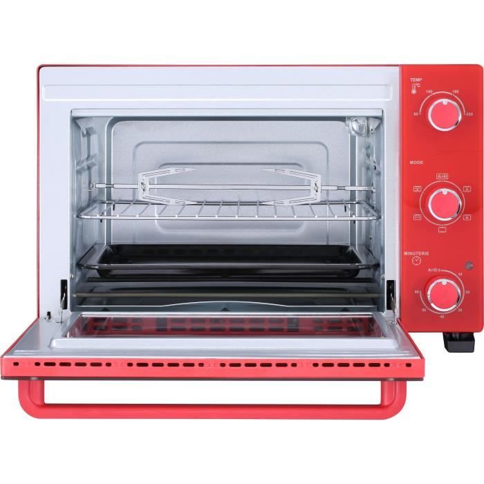CONTINENTAL EDISON CEMF35R - Miniforno elettrico 35L rosso - 1500W - Girarrosto, Convezione naturale