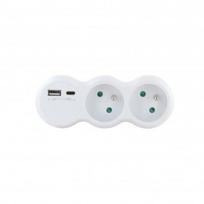 Lotto 2 domino CHACON - 47002 - 2x16A con USB-A +USB-C - Bianco (FR)