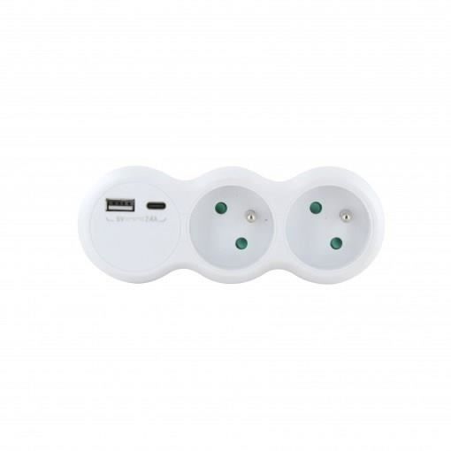 Lotto 2 domino CHACON - 47002 - 2x16A con USB-A +USB-C - Bianco (FR)