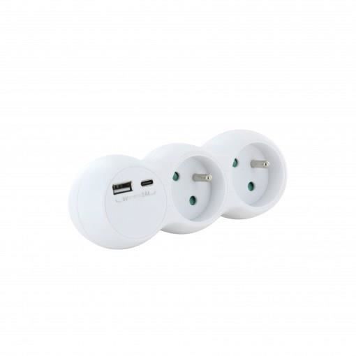 Lotto 2 domino CHACON - 47002 - 2x16A con USB-A +USB-C - Bianco (FR)