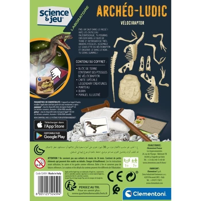 CLEMENTONI Science & Game - Archéo Ludic Vélociraptor - Gioco scientifico
