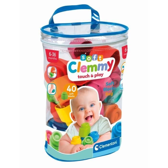 Clementoni - Clemmy Baby - Busta da 40 cubetti morbidi - Misti - Dai 9 mesi - Il cubo morbido garantisce sicurezza ed è utilizzabile su Mac