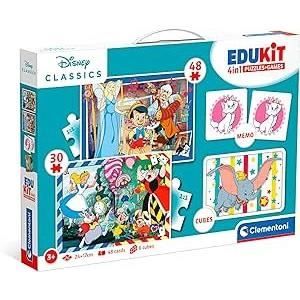 Clementoni - Edukit - Disney - Scatola didattica 4 in 1 - 2 puzzle, 1 promemoria, 1 set da 6 cubi - Made in Italy - Dai 4 anni in su