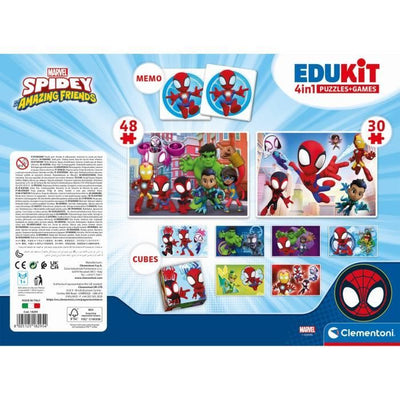 Clementoni - Edukit - Cofanetto Spidey 4 in 1 - Un puzzle da 30 e 48 pezzi, un promemoria e sei cubi - Dai 4 anni in su