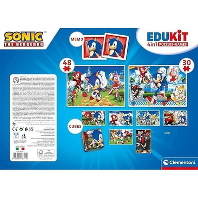 Clementoni - Edukit - Sonic - Scatola didattica 4 in 1 - 2 puzzle, 1 promemoria, 1 set da 6 cubi - Made in Italy - Dai 4 anni in su