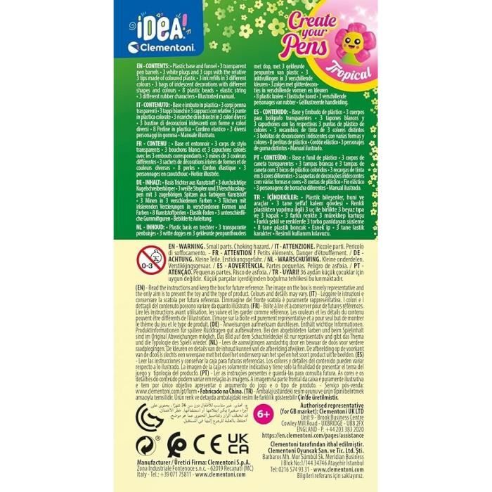 Clementoni - Crea le tue penne - Mini laboratorio penne - Tema tropicale - 3 da creare - Dai 6 anni in su