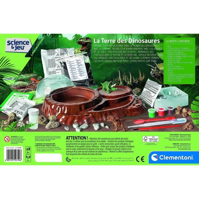 Clementoni - Scienza e gioco - Il mondo dei dinosauri - Terrario da creare + 3 figurine di dinosauri - Made in Italy