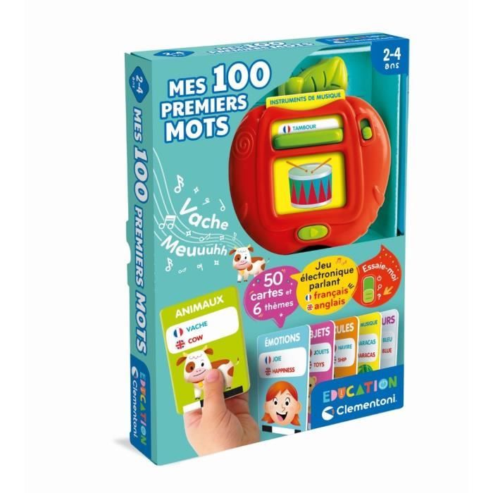 CLEMENTONI - Le mie prime 100 parole Bilingue - Giochi educativi - 2 modalità di gioco: Quiz e scoperta - Suoni e filastrocche
