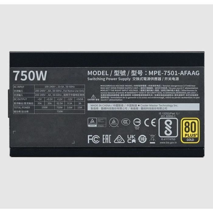 COOLER MASTER - MWE Gold 750W V2 ATX3.1 - Alimentatore per PC - 750 W