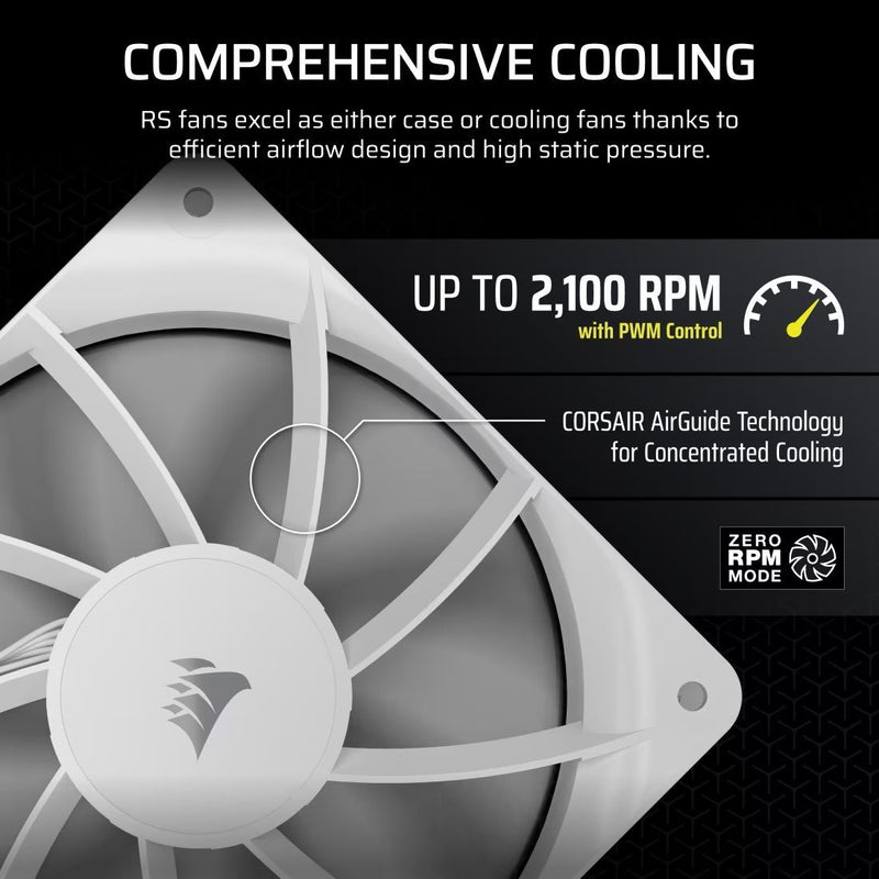 Confezione da 3 ventole PWM da 120 mm - CORSAIR - RS120 - Bianco
