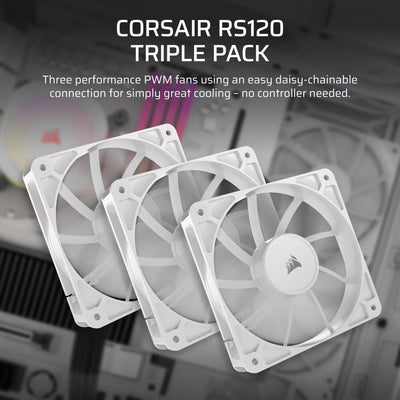 Confezione da 3 ventole PWM da 120 mm - CORSAIR - RS120 - Bianco
