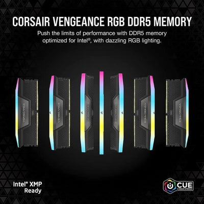 Memoria RAM - CORSAIR - Vengeance RGB DDR5 RAM 64 GB (2x32 GB) 6400 MHz CL32 Compatibile con Intel XMP iCUE - Nero (CMH64GX5M2B6400C32)