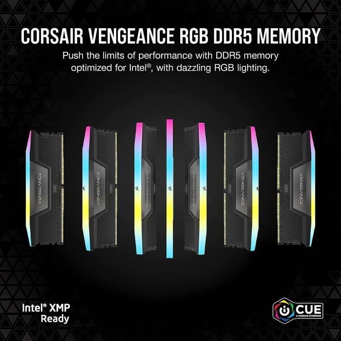 Memoria RAM - CORSAIR - Vengeance RGB DDR5 RAM 64 GB (2x32 GB) 6400 MHz CL32 Compatibile con Intel XMP iCUE - Nero (CMH64GX5M2B6400C32)