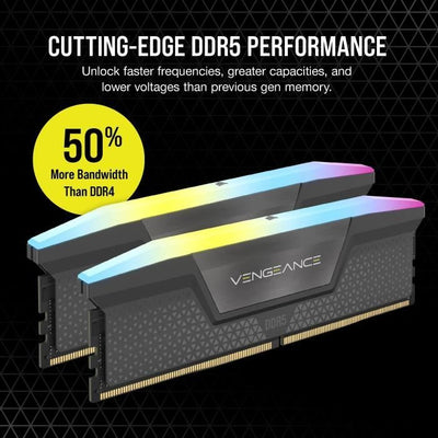 Memoria RAM - CORSAIR - Vengeance RGB DDR5 RAM 32 GB (2x16 GB) 5600 MHz CL40 AMD Expo iCUE compatibile - Grigio (CMH32GX5M2B5600Z40)