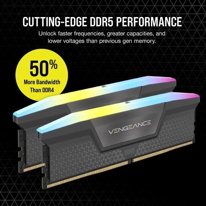 Memoria RAM - CORSAIR - Vengeance RGB DDR5 RAM 32 GB (2x16 GB) 5600 MHz CL40 AMD Expo iCUE compatibile - Grigio (CMH32GX5M2B5600Z40)