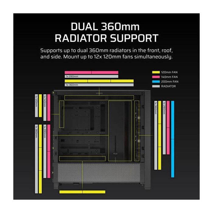 Case per PC - CORSAIR - FRAME 4000D RS ARGB Series - Mid-Tower - 3 ventole ARGB - Nero