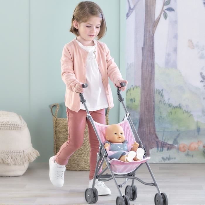 Accessorio bebè - COROLLE - Passeggino in canna rosa per bambino da 30, 36 e 42 cm - Dai 3 anni in su