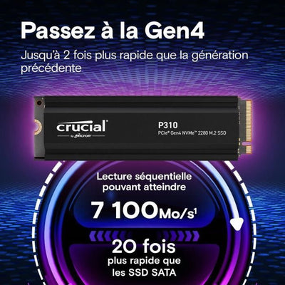 CRUCIAL - P310 - SSD interno - 4 TB - PCIe Gen4 NVMe M.2 - Con dissipatore di calore - Velocità di lettura fino a 7100 MB/s - CT4000P310SSD5