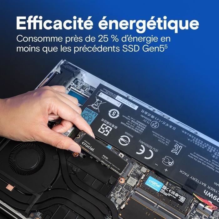 CRUCIAL - P510 - SSD interno - 1 TB - PCIe Gen4 NVMe M.2 - Velocità di lettura fino a 11000 MB/s - CT1000P510SSD8