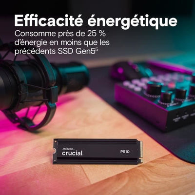 CRUCIAL - P510 - SSD interno - 1 TB - PCIe Gen4 NVMe M.2 - Con dissipatore di calore - Velocità di lettura fino a 1100 MB/s - CT1000P510SSD5