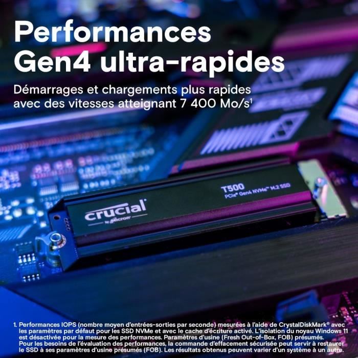 CRUCIAL - CT2000T500SSD5 - SSD interno - 2TB - M.2 - DISSIPATORE DI CALORE