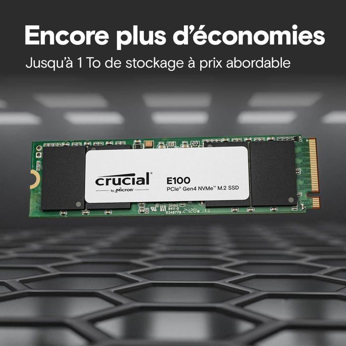 SSD interno - CRUCIAL - E100 - 480 GB - PCIe Gen4 NVMe M.2 - Fino a 470 MB/s