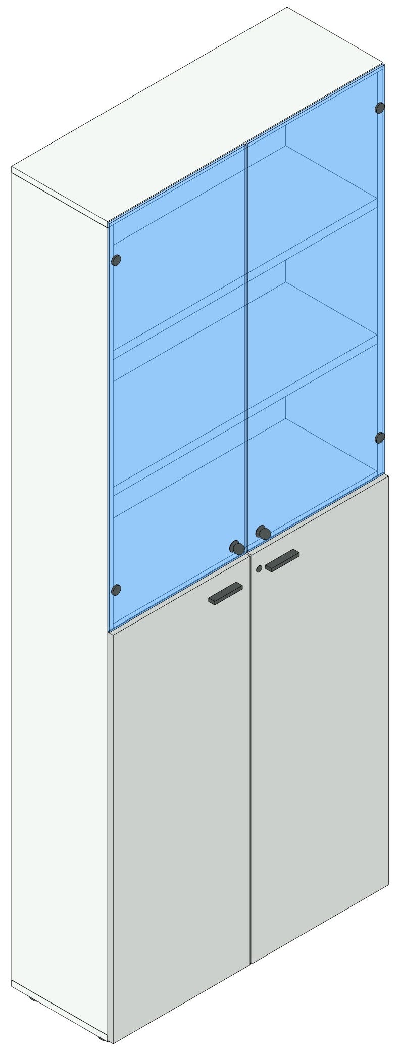 Armadio per ufficio ad ante battenti in vetro e melaminico cm. 90x33,7x232,8h