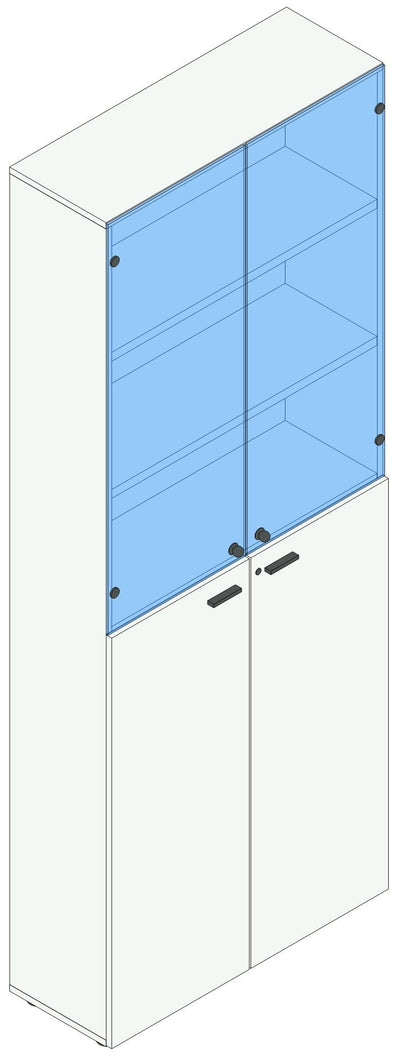 Armadio per ufficio ad ante battenti in vetro e melaminico cm. 90x33,7x232,8h
