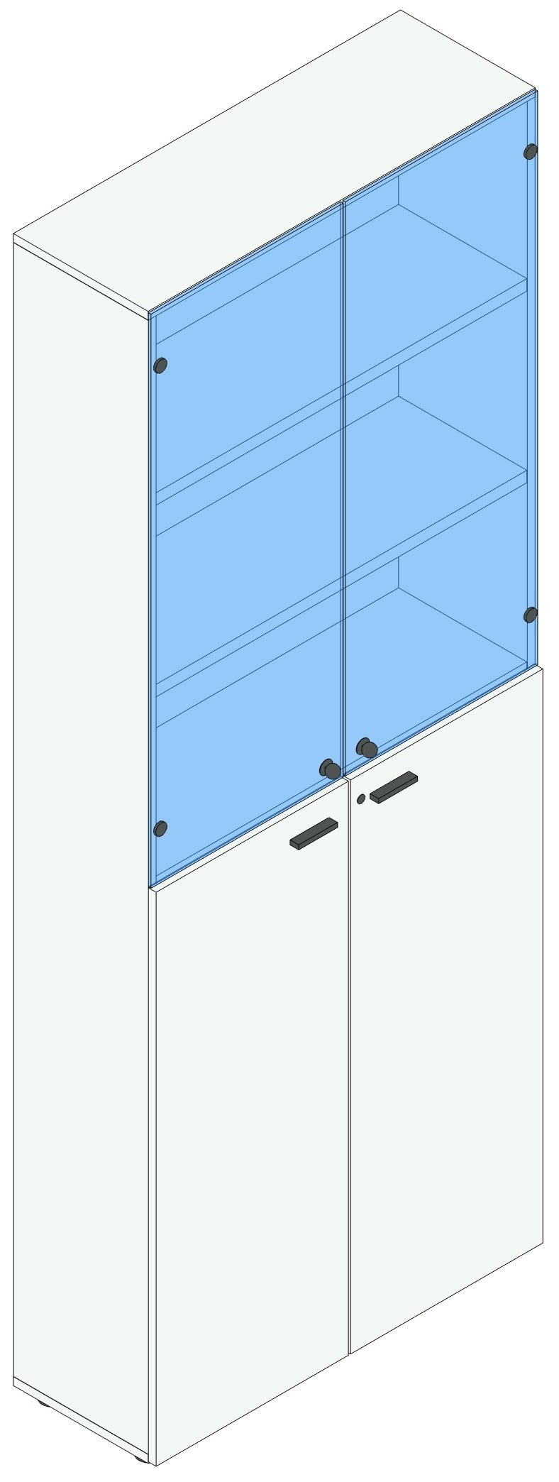 Armadio per ufficio ad ante battenti in vetro e melaminico cm. 90x33,7x232,8h