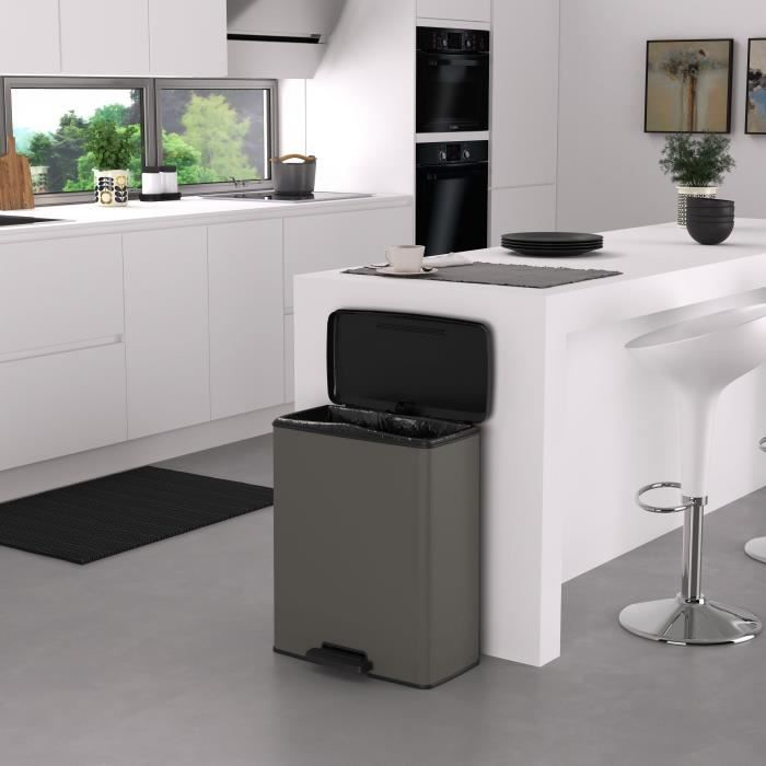 Pattumiera rettangolare - DECO BIN - CURVER - 65L - Grande capacità - 49 x 32 x 61 cm - Antracite