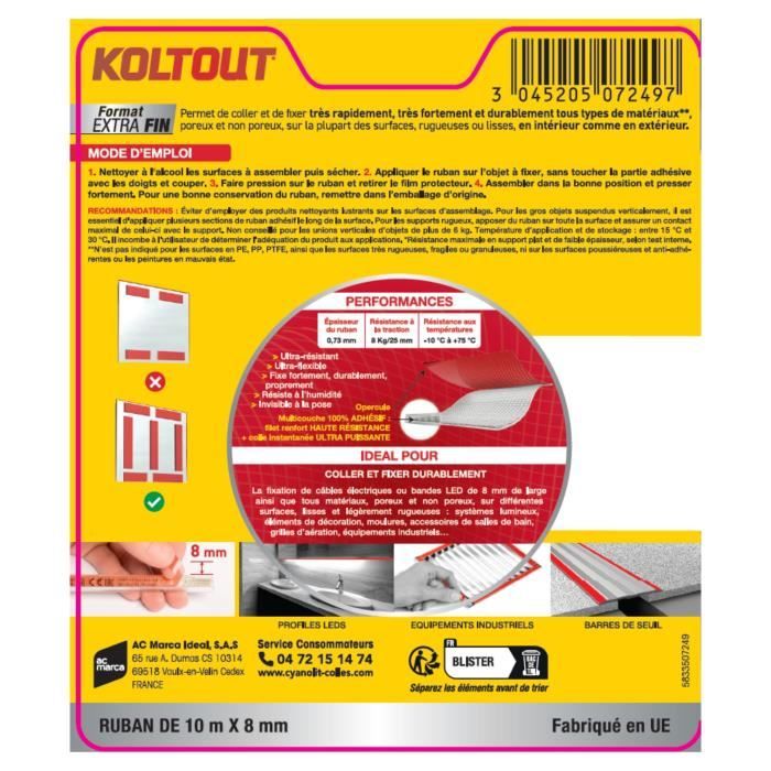 Nastro biadesivo - CYANOLIT - Nastro extra sottile - Ultra sottile - Alta adesività - Discreto e resistente