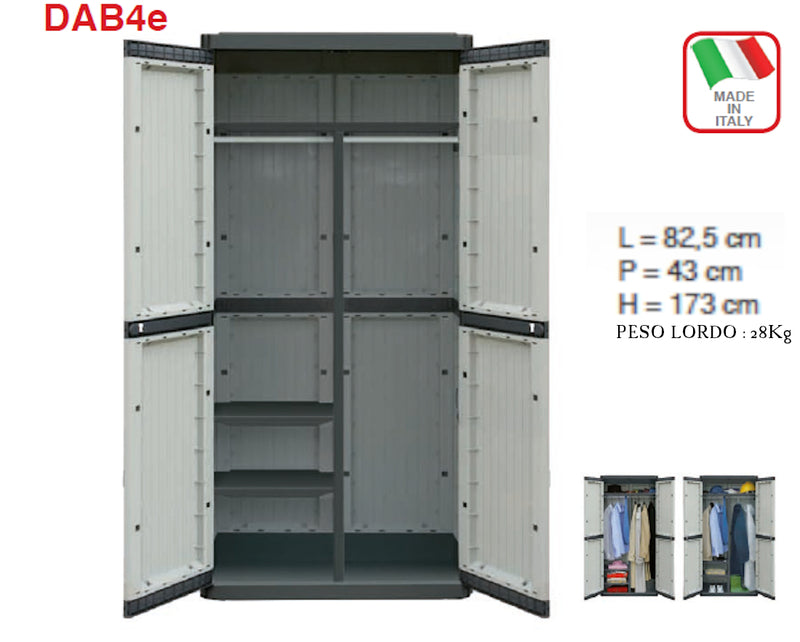 Armadio Doppio Alto Porte Battenti Interno Robusto 173x82x43 con Porte Battenti