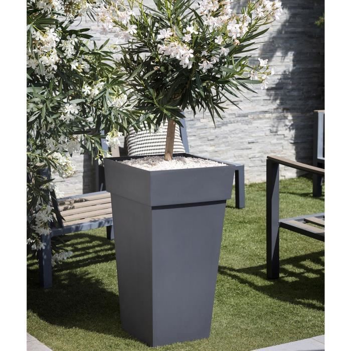 EDA Vaso di fiori XXL Toscana - Quadrato - 43,3 x 43,3 x H 80 cm - 98 L - grigio antracite