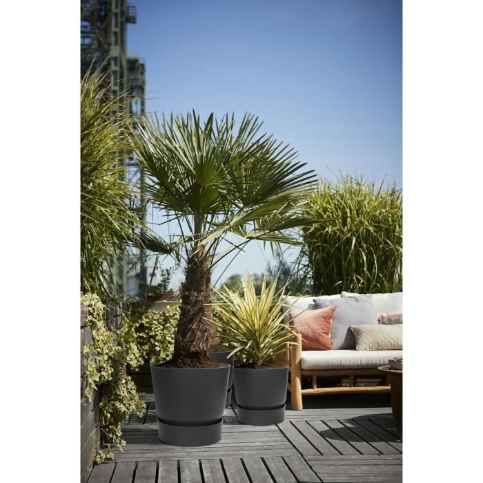 Vaso di fiori rotondo ELHO Greenville 25 - Esterno -  24,48 x H 23,31 cm - Nero vivente