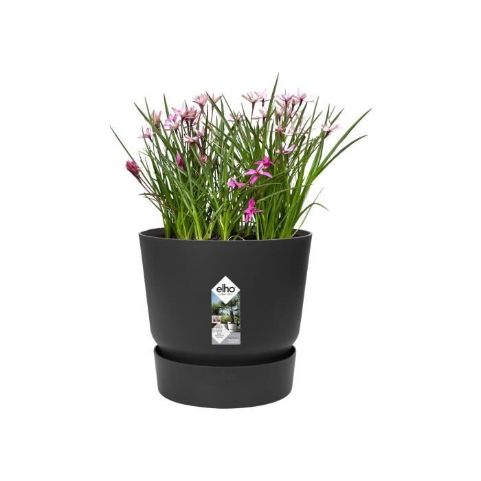Vaso di fiori rotondo ELHO Greenville 25 - Esterno -  24,48 x H 23,31 cm - Nero vivente