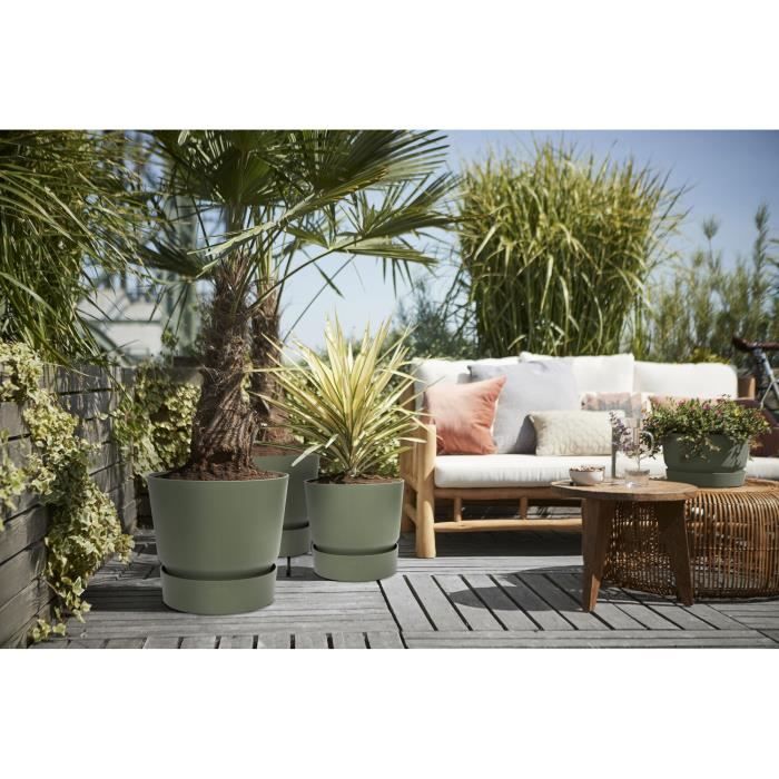 Vaso per fiori rotondo ELHO Greenville 25 - Esterno -  24,48 x H 23,31 cm - Verde foglia