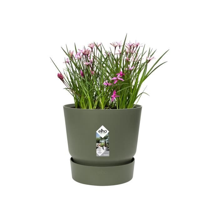 Vaso per fiori rotondo ELHO Greenville 25 - Esterno -  24,48 x H 23,31 cm - Verde foglia