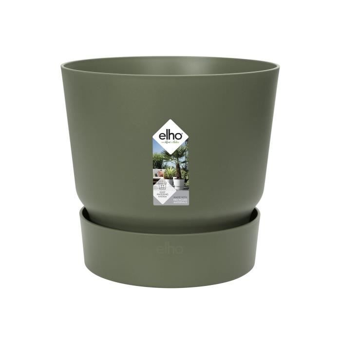 Vaso per fiori rotondo ELHO Greenville 25 - Esterno -  24,48 x H 23,31 cm - Verde foglia