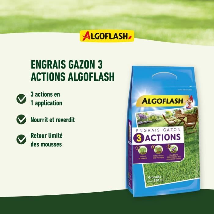 Fertilizzante Gazon - Algoflash Naturasol - 3 azioni - 3 kg