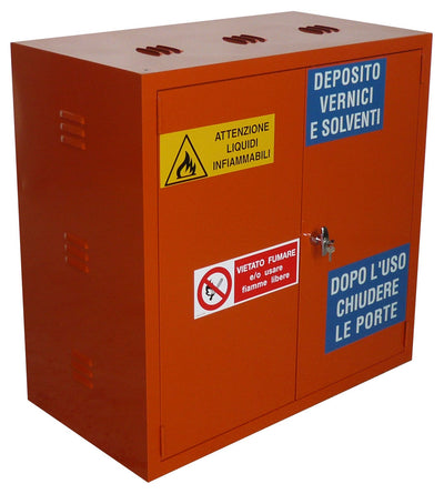 Armadio per stoccaggio prodotti infiammabili e comburenti monoblocco in lamiera sp. 10/10 cm. 100x55x100H
