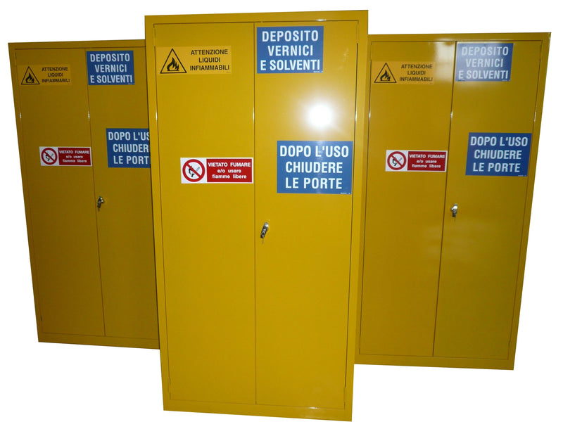 Armadio di sicurezza per prodotti infiammabili, comburenti e vernici fornito monoblocco cm. 100x55x200H