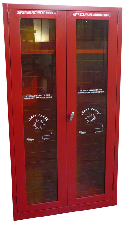 Armadio per dispositivi di protezione individuale in lamiera verniciata sp. mm. 8/10 con ante battenti safe crash e serratura cm. 100x50x185h