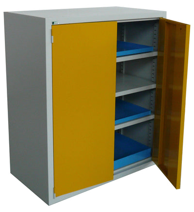 Armadio basso in lamiera per officine con ante a battente fornito monoblocco cm. 100x50x100h