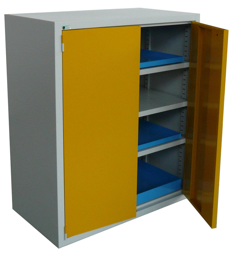 Armadio basso in lamiera per officine con ante a battente fornito monoblocco cm. 100x50x100h